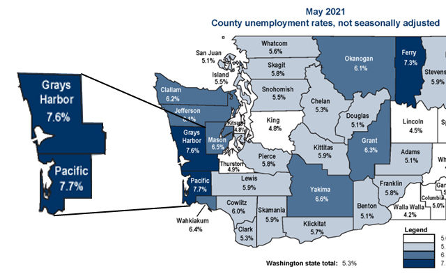Grays Harbor/Pacific counties at top of statewide unemployment